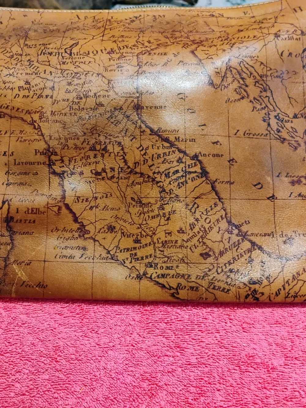 VTG Patricia Nash Leather Tablet/Messenger Bag.Brown Distressed Leather With Map